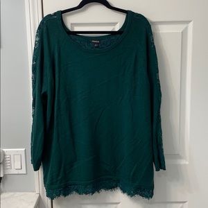 TORRID dark green top with lace details size 2